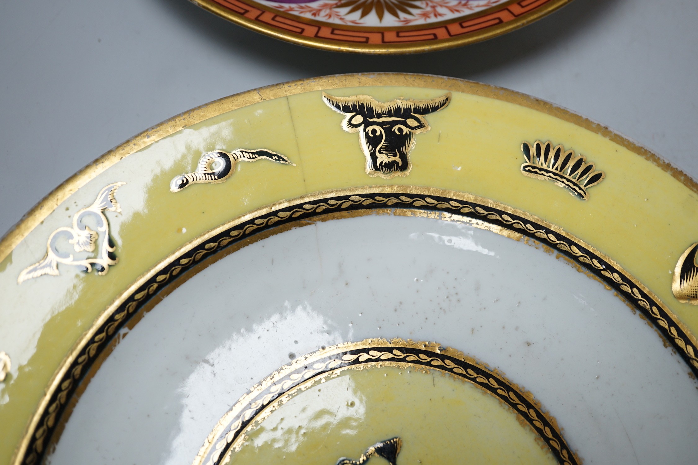 A small group of late 18th and 19th century Derby porcelain including bough pot, 23cm wide, dishes, plates, lidded pot and stand